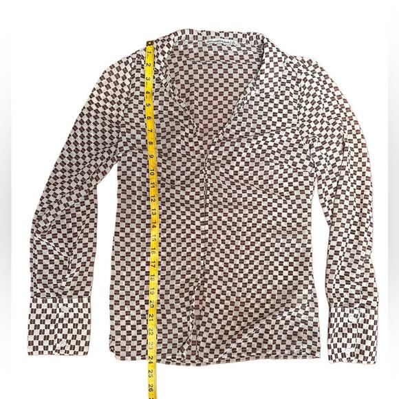 ABERCROMBIE & FITCH Brown and White Sheer Checkered Open Clasp Shirt - Picture 8 of 8